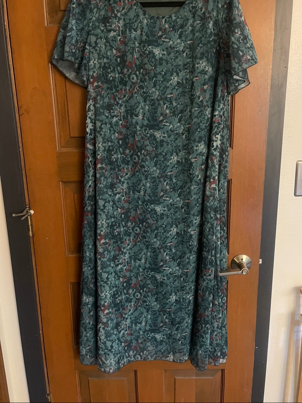 Maxi Floral-Print Teal Green Short-Sleeve Dress
